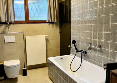 Das moderne Badezimmer mit Badewanne und Dusche