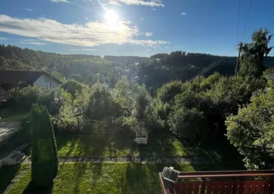 Weitläufiger Panoramablick vom Ferienhaus Tanne und Tal über das Tal Relax und die Schwarzwald-Landschaft.