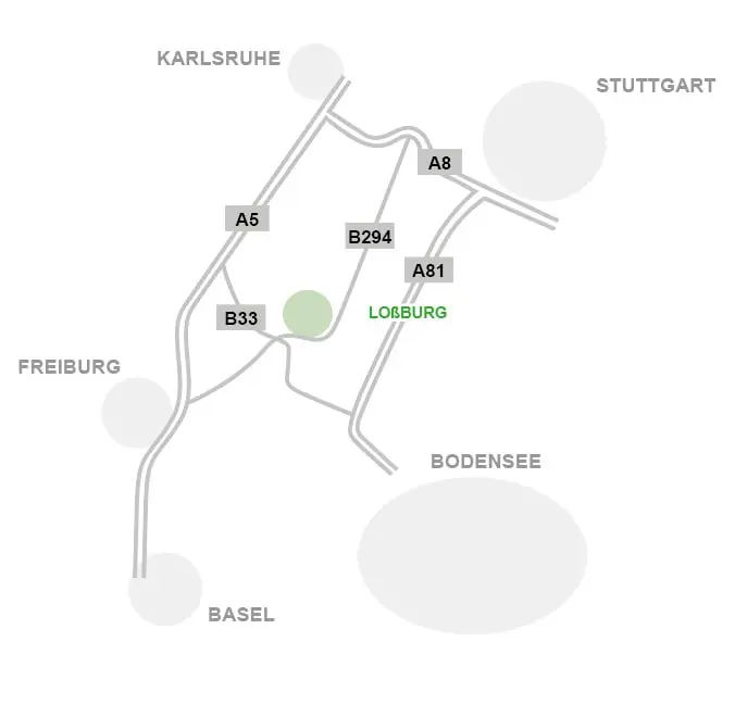 lagekarte-lossburg-schwarzwald-anfahrt Lageplan für die Ferienwohnungen und Ferienhäuser der Schwarzwald-Lounge