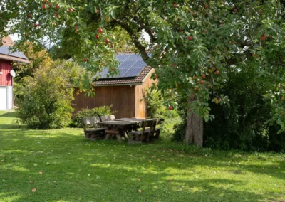 Garten mit Sitzplatz unter Apfelbaum beim Haus Brestenberg – Schwarzwald-Lounge
